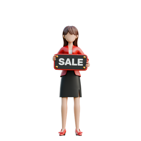 Woman Holding A Huge Sale Sign  3D Illustration