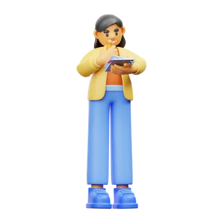 Woman holding a notepad  3D Illustration