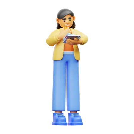 Woman holding a notepad 3D Illustration