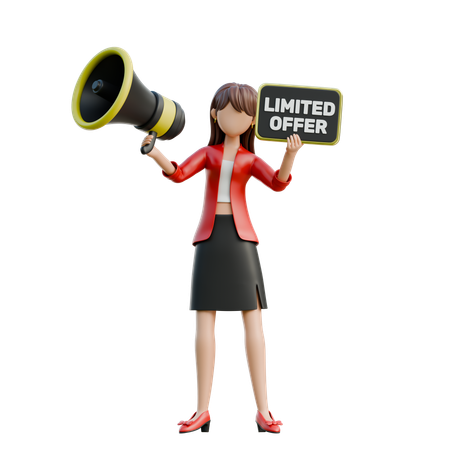 Woman Holding A Signboard That Says Limited Offer  3D Illustration