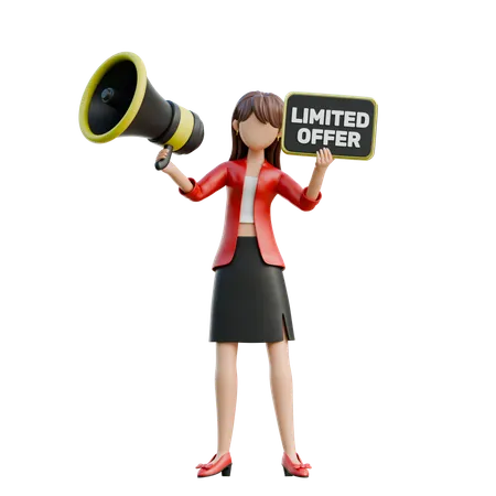 Woman Holding A Signboard That Says Limited Offer  3D Illustration