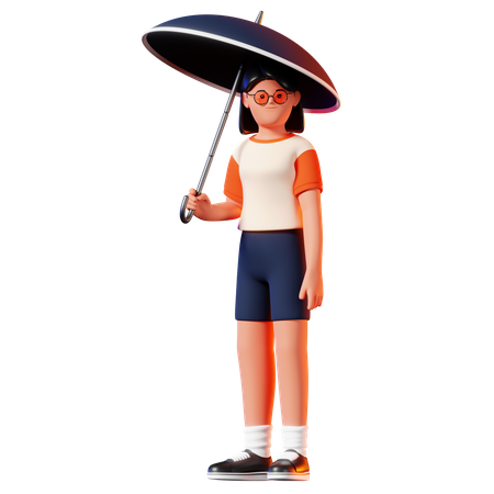 Woman Holding An Umbrella Pose  3D Illustration