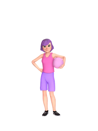 Woman holding ball in hand 3D Illustration