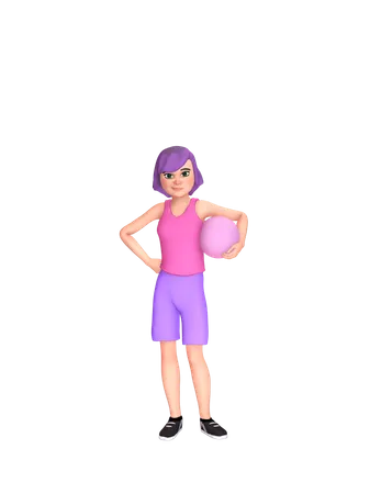 Woman holding ball in hand  3D Illustration