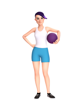 Woman holding ball in hand  3D Illustration