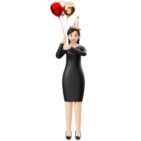 Woman Holding Balloons  3D Illustration