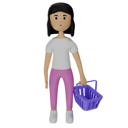 Woman Holding Basket  3D Illustration