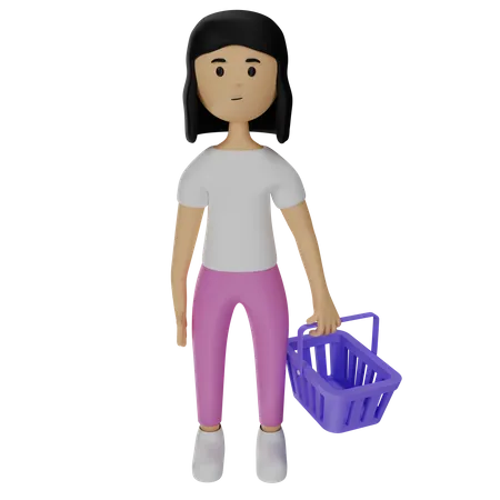 Woman Holding Basket  3D Illustration