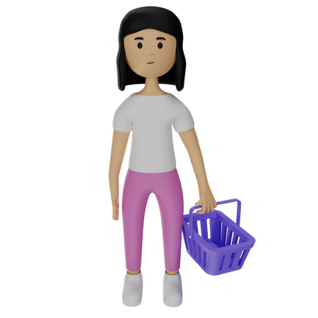 Woman Holding Basket 3D Illustration