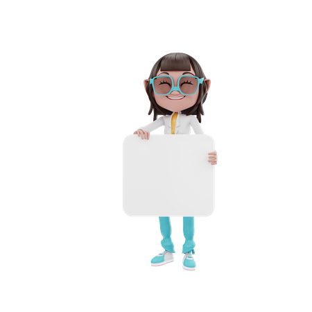 Woman holding blank board  3D Icon