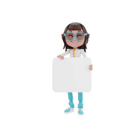 Woman holding blank board 3D Illustration