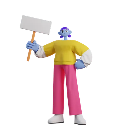 3 D Woman Holding A Board 3D Illustration