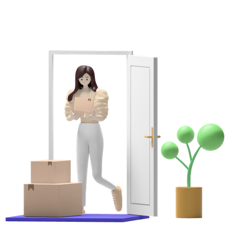 Woman holding boxes in hand  3D Illustration