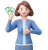 Woman Holding Cash And Giving Thumb Up