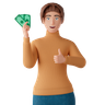 woman holding cash symbol