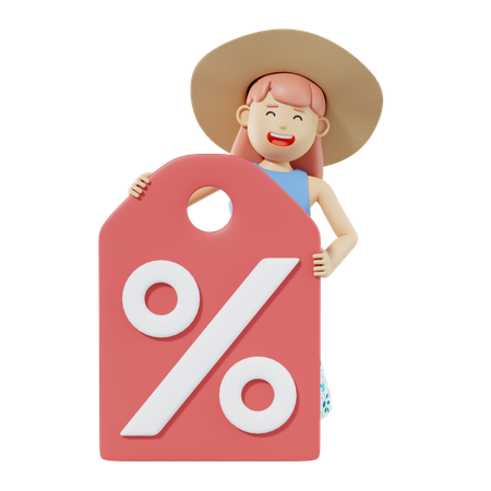 Woman Holding Discount Tag  3D Illustration