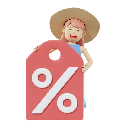 Woman Holding Discount Tag  3D Illustration