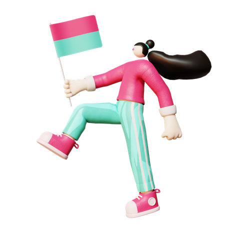 Woman holding flag  3D Illustration