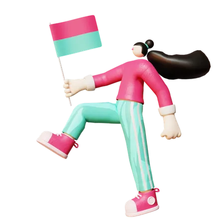 Woman holding flag  3D Illustration