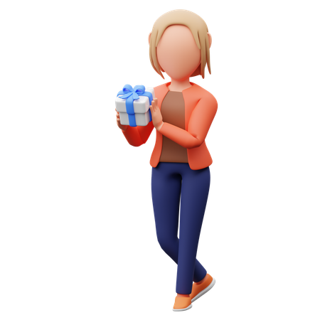 Woman Holding Gift Box  3D Icon
