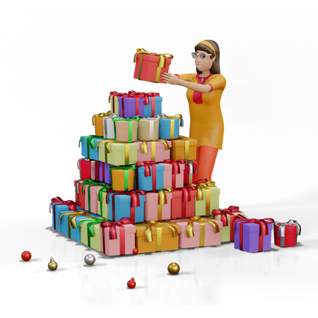 Woman holding Gift Box  3D Illustration