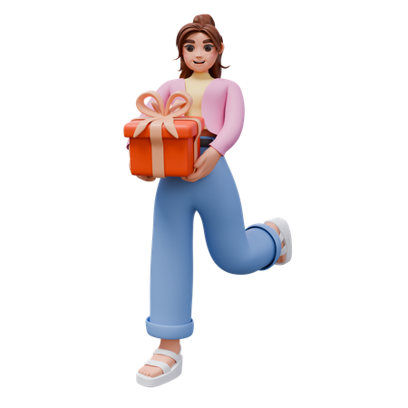 Woman Holding Gift Box  3D Illustration