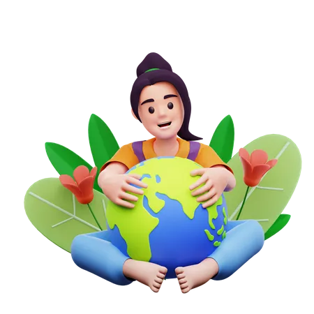 Woman Holding Globes  3D Icon