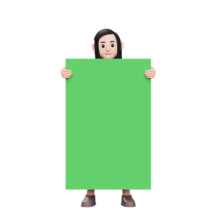 Woman holding green screen 3D Illustration