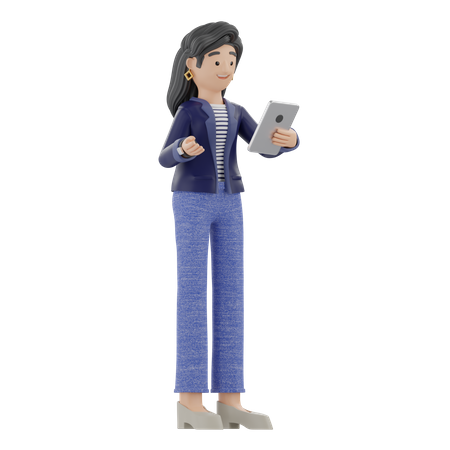 Woman Holding Ipad While Explaining Something  3D Illustration