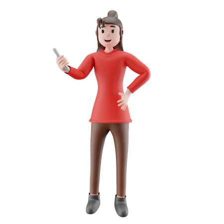 Woman Holding Mobile  3D Icon