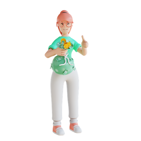 Woman holding money bag  3D Icon