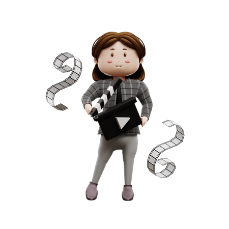 Woman holding movie clapper  3D Illustration