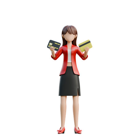 Woman Holding Multiple Credit Cards Ready To Shop  3D Illustration