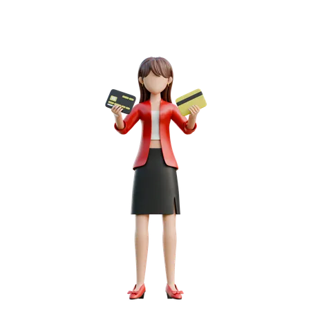 Woman Holding Multiple Credit Cards Ready To Shop  3D Illustration