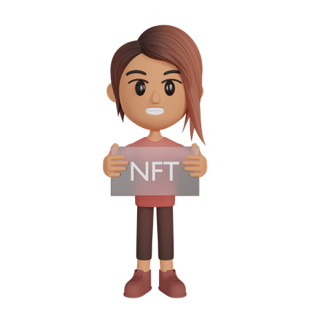 Woman Holding Nft Board  3D Illustration