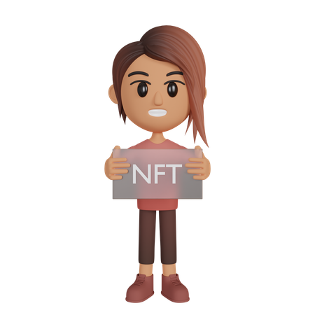 Woman Holding Nft Board 3D Illustration