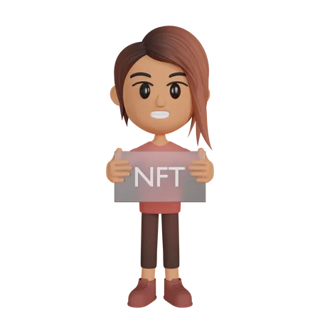 Woman Holding Nft Board  3D Illustration