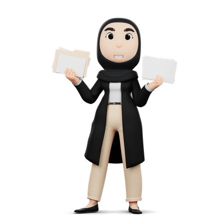 Woman Holding Office Documents  3D Illustration