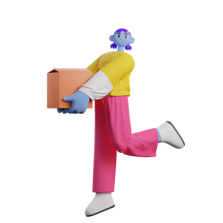 Woman Holding Package  3D Icon
