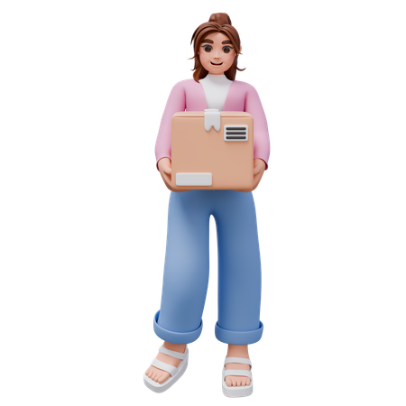 Woman Holding Package Box  3D Illustration