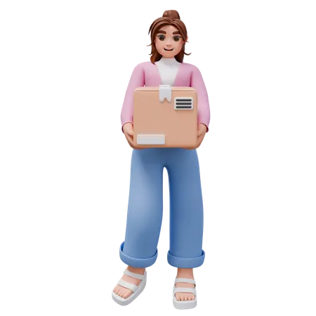 Woman Holding Package Box  3D Illustration