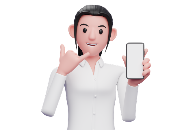 Woman holding phone with Call me gesture  3D Illustration