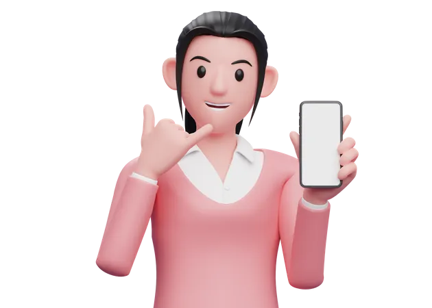 Woman holding phone with Call me gesture  3D Illustration