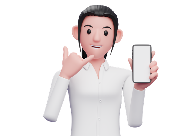 Woman holding phone with Call me gesture 3D Illustration