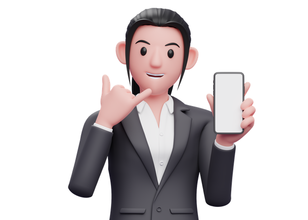 Woman holding phone with Call me gesture 3D Illustration