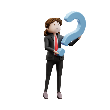 Woman Holding Question Mark  3D Illustration