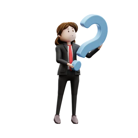 Woman Holding Question Mark  3D Illustration