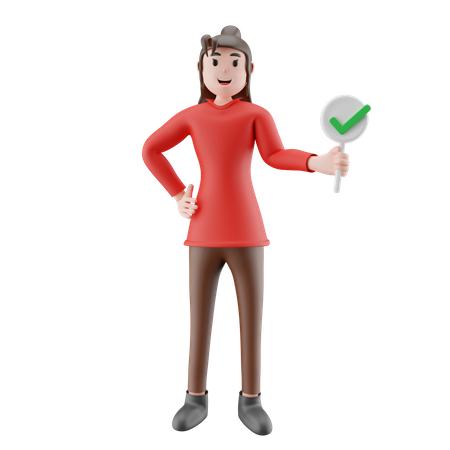 Woman Holding Right Sign Board  3D Icon