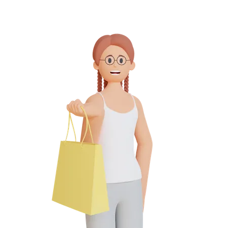 Girl Holding Shopping Bag 3 D Illustration 3D Illustration