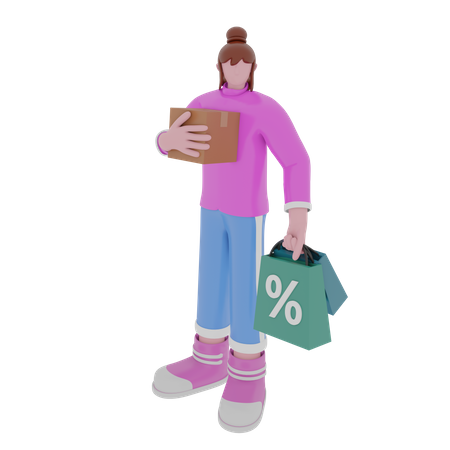 Woman Holding Shopping bags 3D Illustration